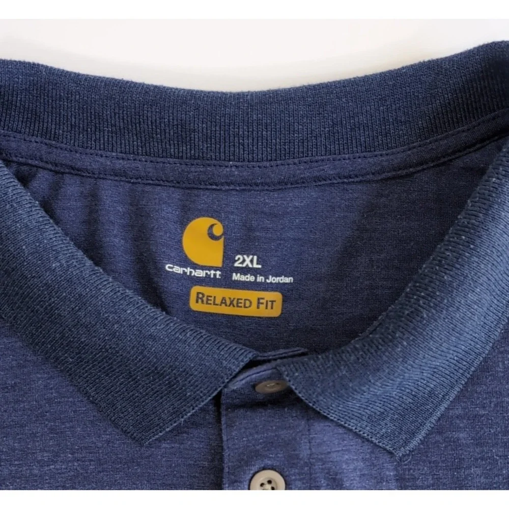Carhartt Force Polo Shirt Mens 2XL Blue Heather Short Sleeve Pocket Work Golf